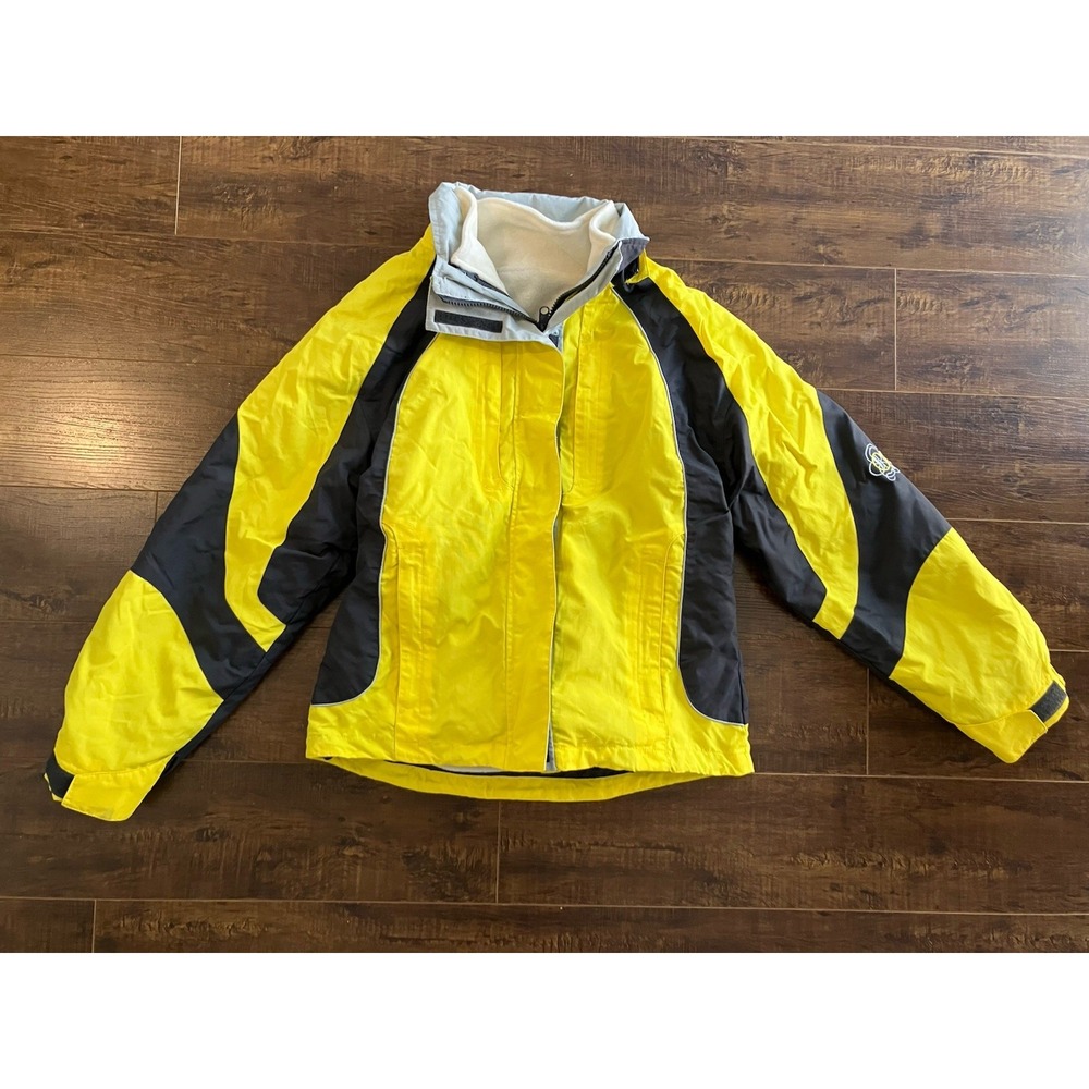 OP Ski Jacket Women's Small Yellow Black Fleece Lined Hooded Winter Coat Snow